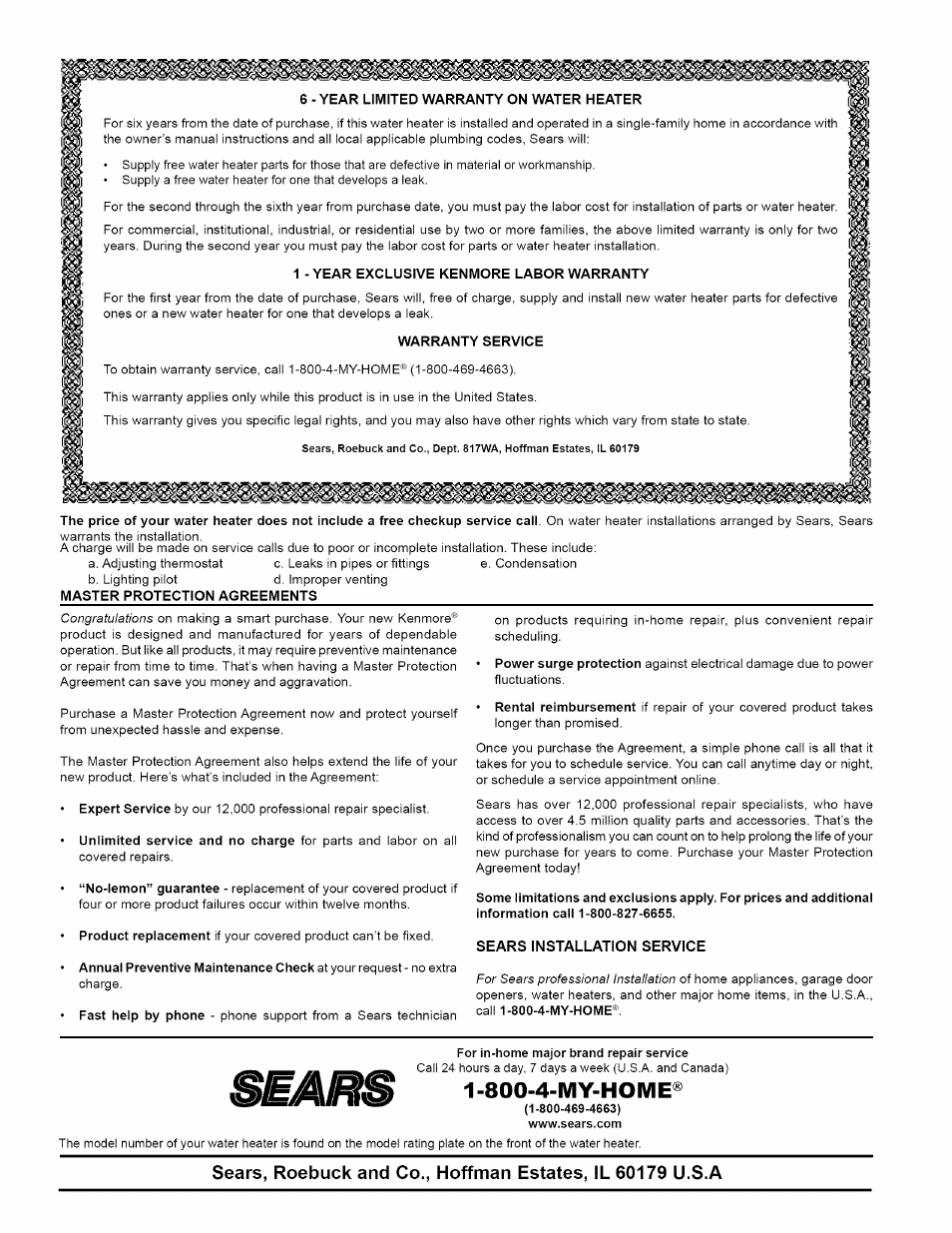 800-4-my-home, Sears installation service | Kenmore POWER MISER 153.330652 User Manual | Page 32 / 32