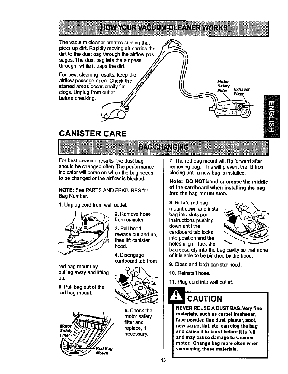 Howyour vacuum cleaner works, How your vacuum cleaner works, Caution | Kenmore 116.25513 User Manual | Page 13 / 40