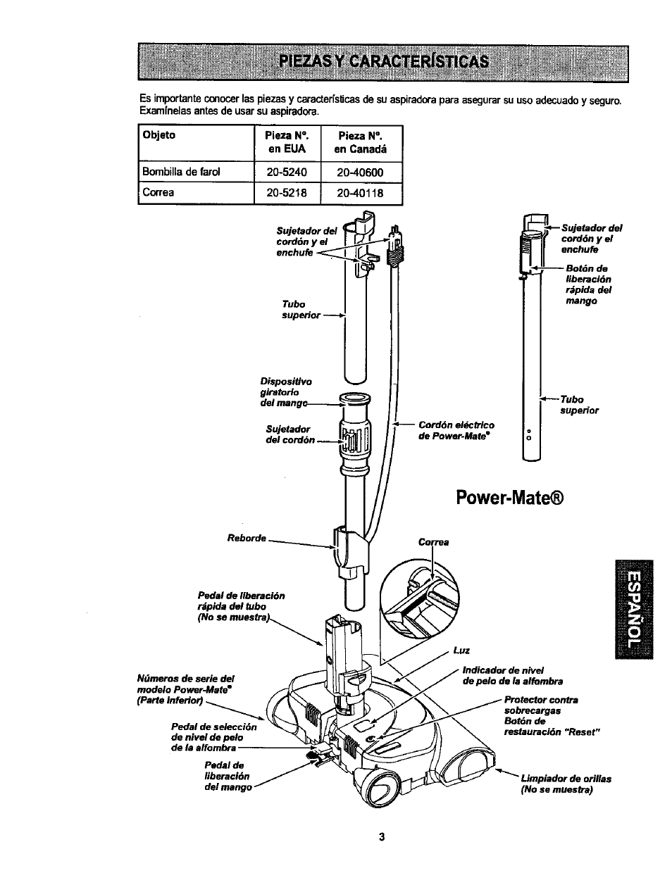 Piezasy características, Power-mate | Kenmore 116.25513 User Manual | Page 22 / 40