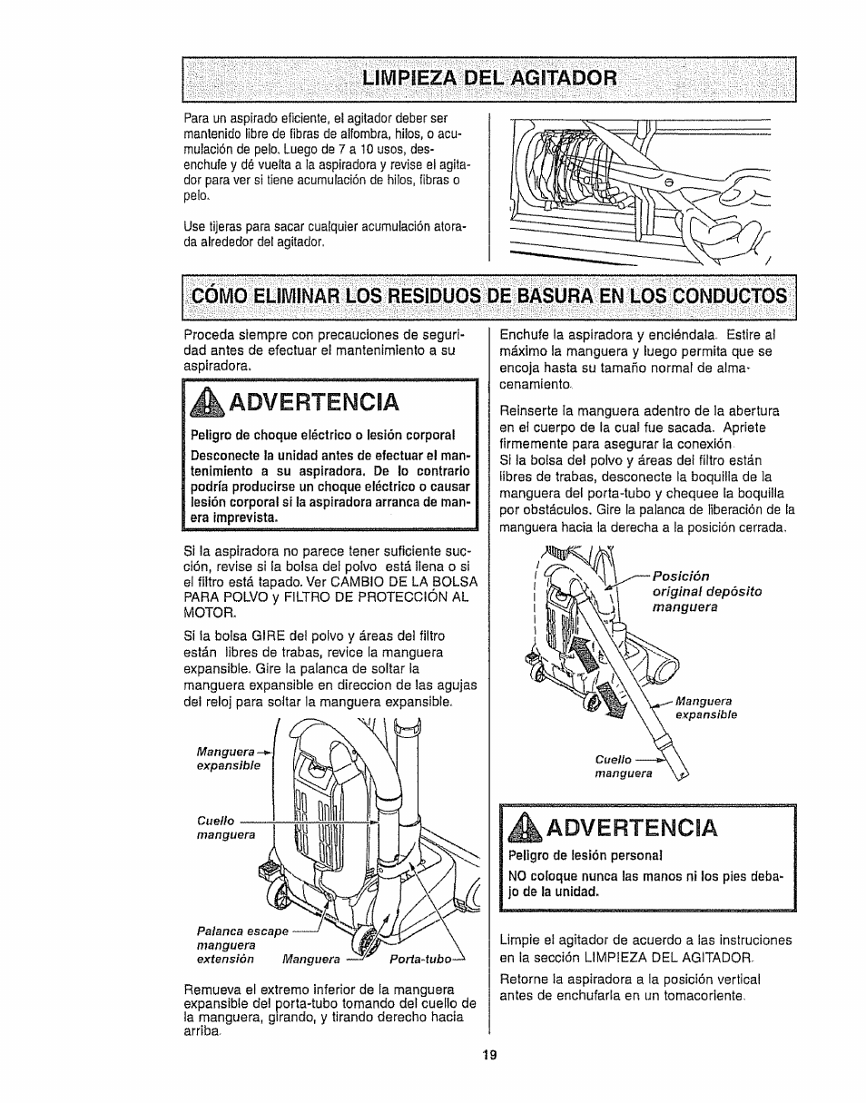 Limpieza del agitador, Advertencia | Kenmore 116.35923 User Manual | Page 41 / 44