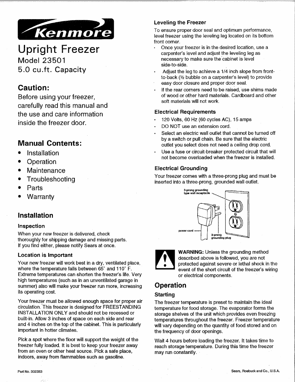 Kenmore 23501 User Manual | 4 pages