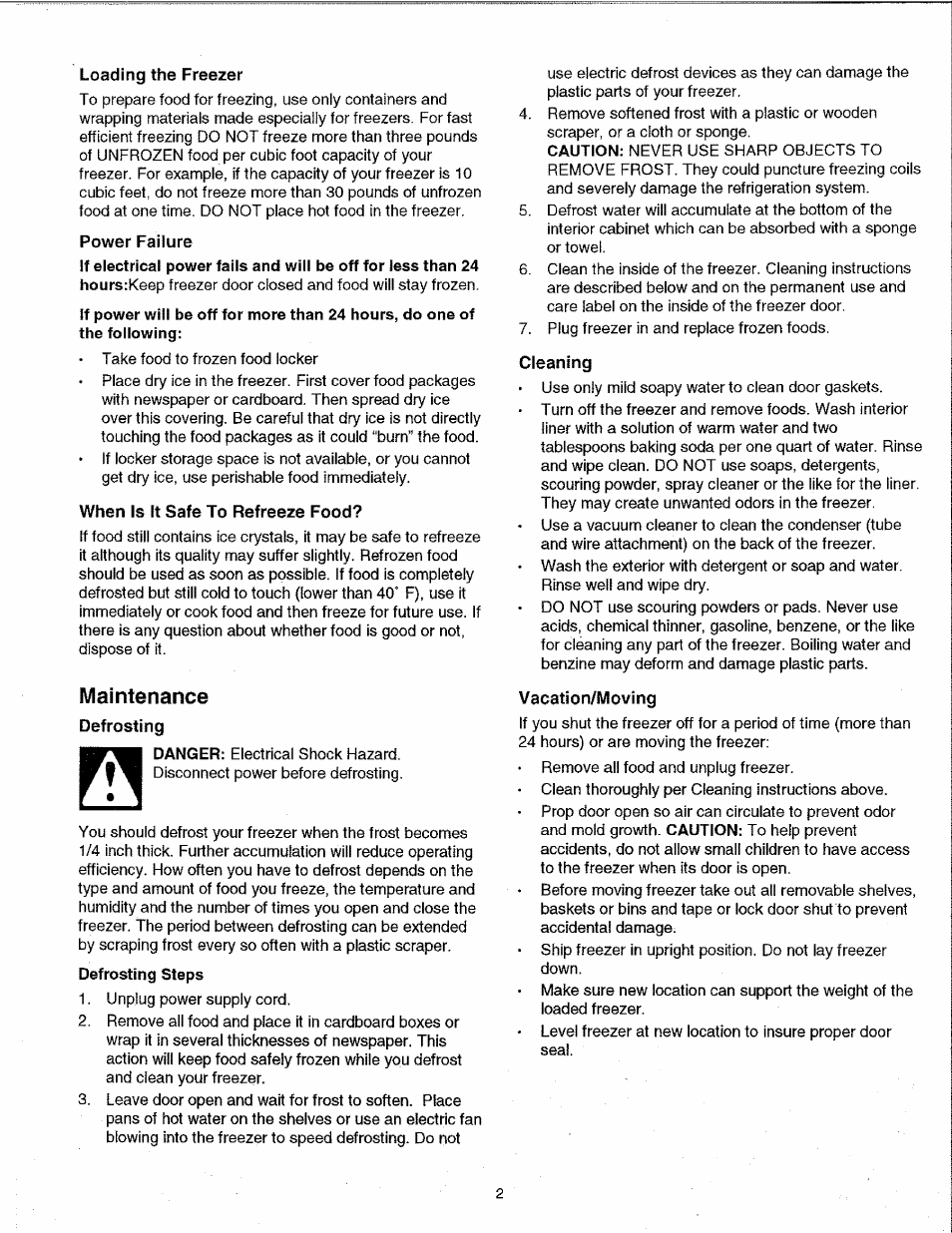 Maintenance | Kenmore 23501 User Manual | Page 2 / 4