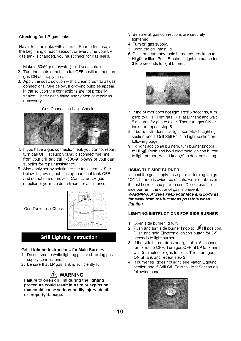 Grill lighting instruction, Lighting instructions ~17 | Kenmore 122.1613411 User Manual | Page 16 / 22