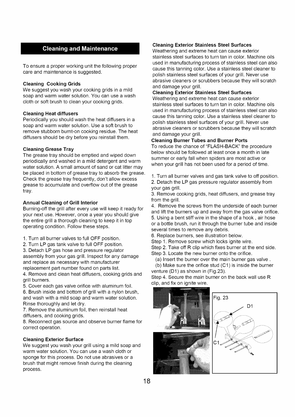 Cleaning and maintenance | Kenmore 122.1613411 User Manual | Page 18 / 22