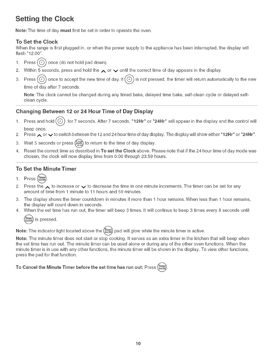 Setting the clock | Kenmore 790. 3017 User Manual | Page 10 / 26