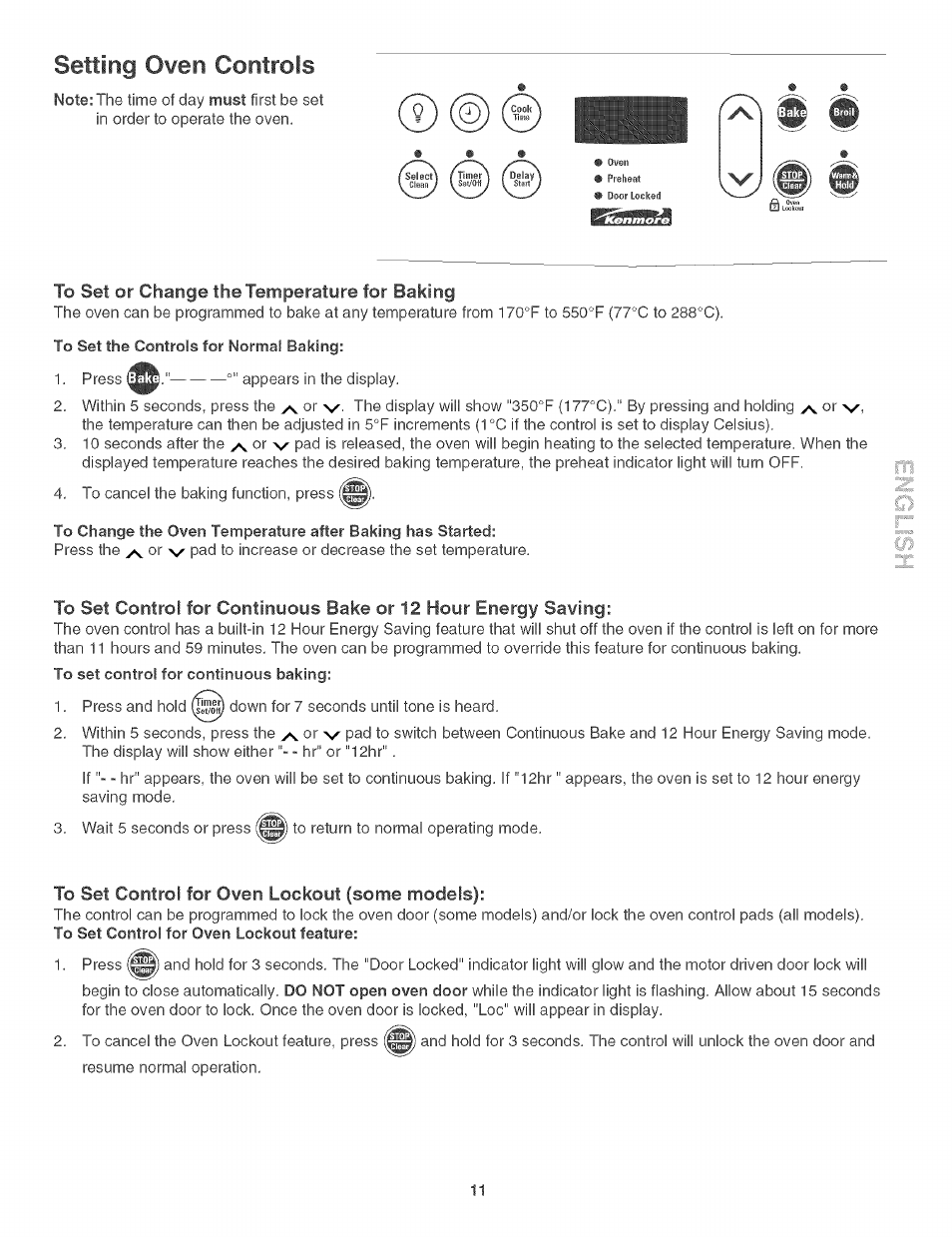 Setting owen controls | Kenmore 790. 3017 User Manual | Page 11 / 26