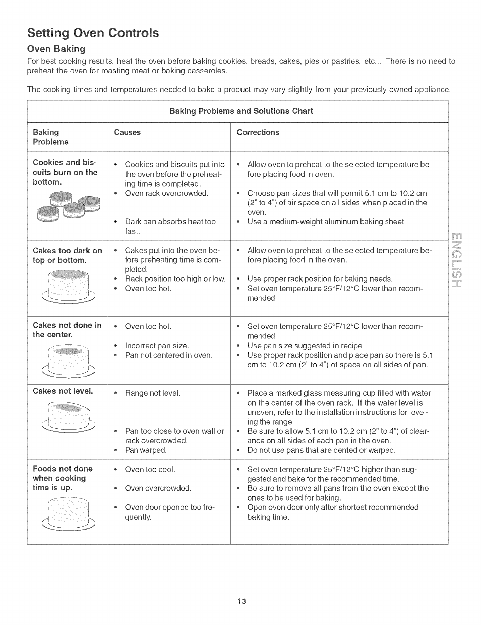 Setting owen controls, Oven baking | Kenmore 790. 3017 User Manual | Page 13 / 26