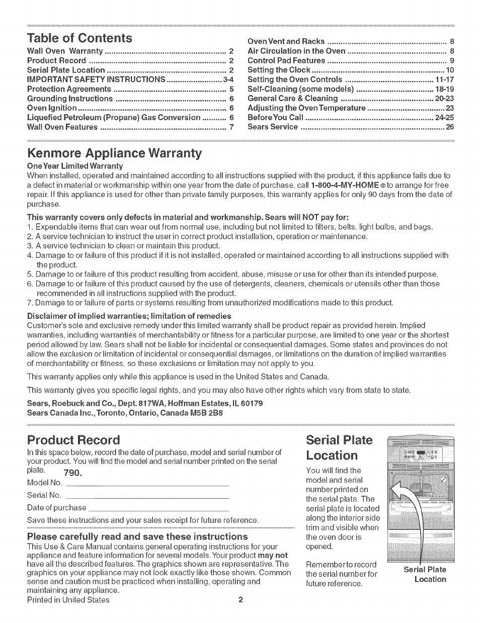 Kenmore 790. 3017 User Manual | Page 2 / 26