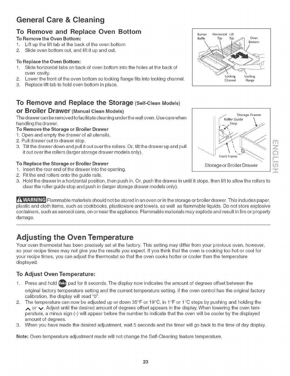 Adjysting the 0¥en temperatyre | Kenmore 790. 3017 User Manual | Page 23 / 26