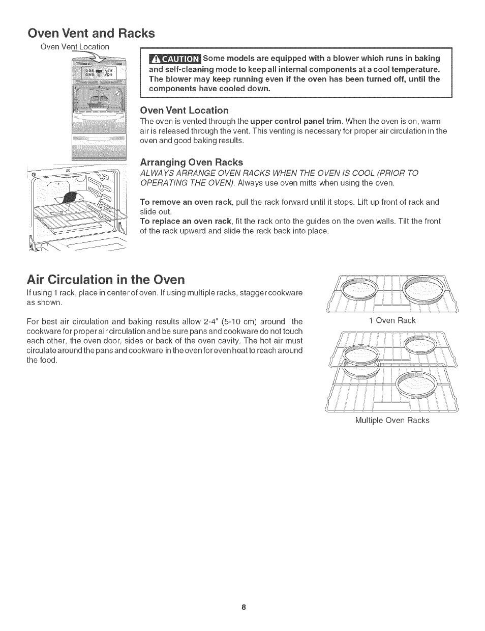 Oven vent and racks, Air clrcylation in the oven | Kenmore 790. 3017 User Manual | Page 8 / 26