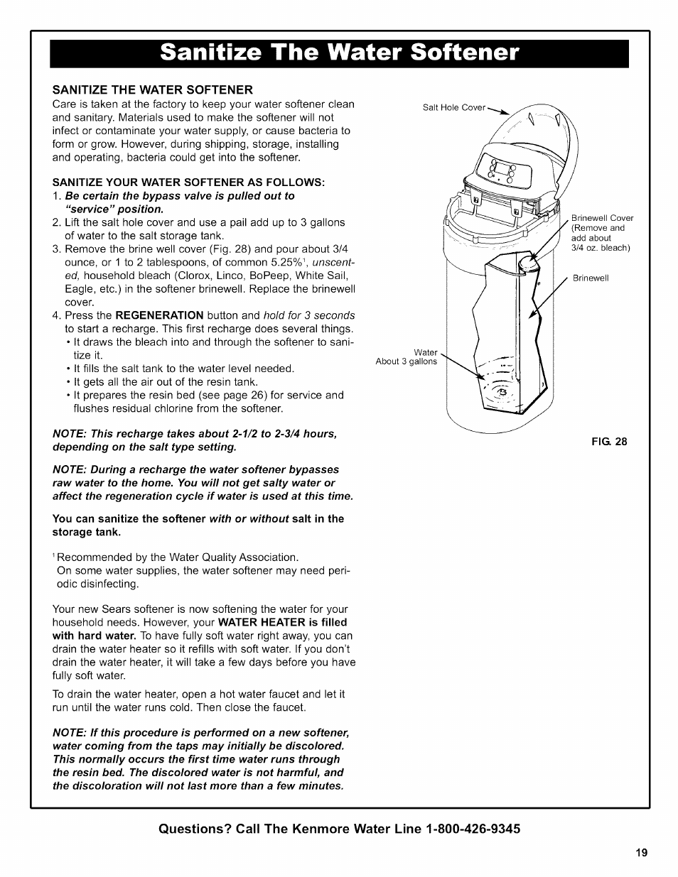 Sanitize the water softener, Sanitize your water softener as follows | Kenmore 625.38356 User Manual | Page 19 / 48