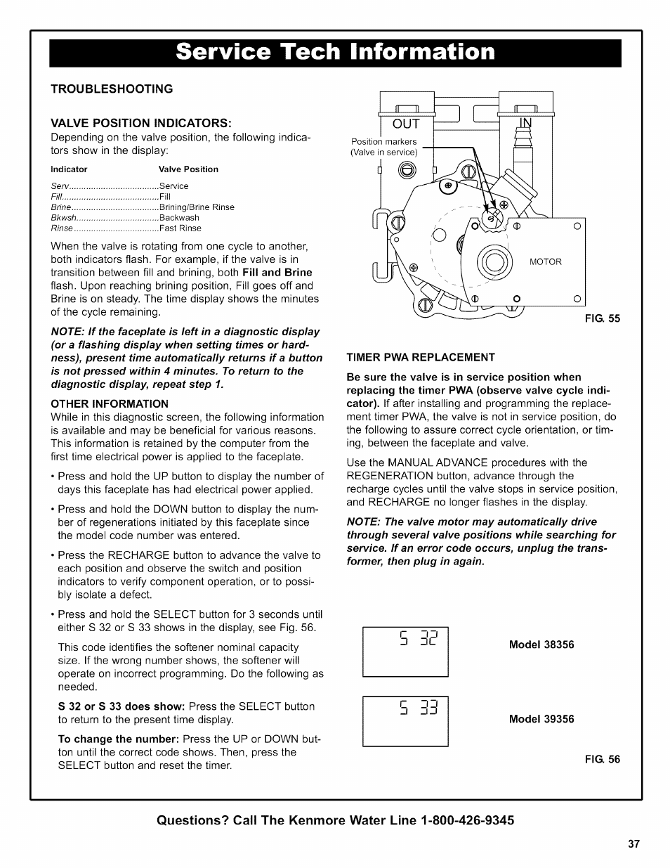 Troubleshooting, Valve position indicators, Service tech information | Kenmore 625.38356 User Manual | Page 37 / 48