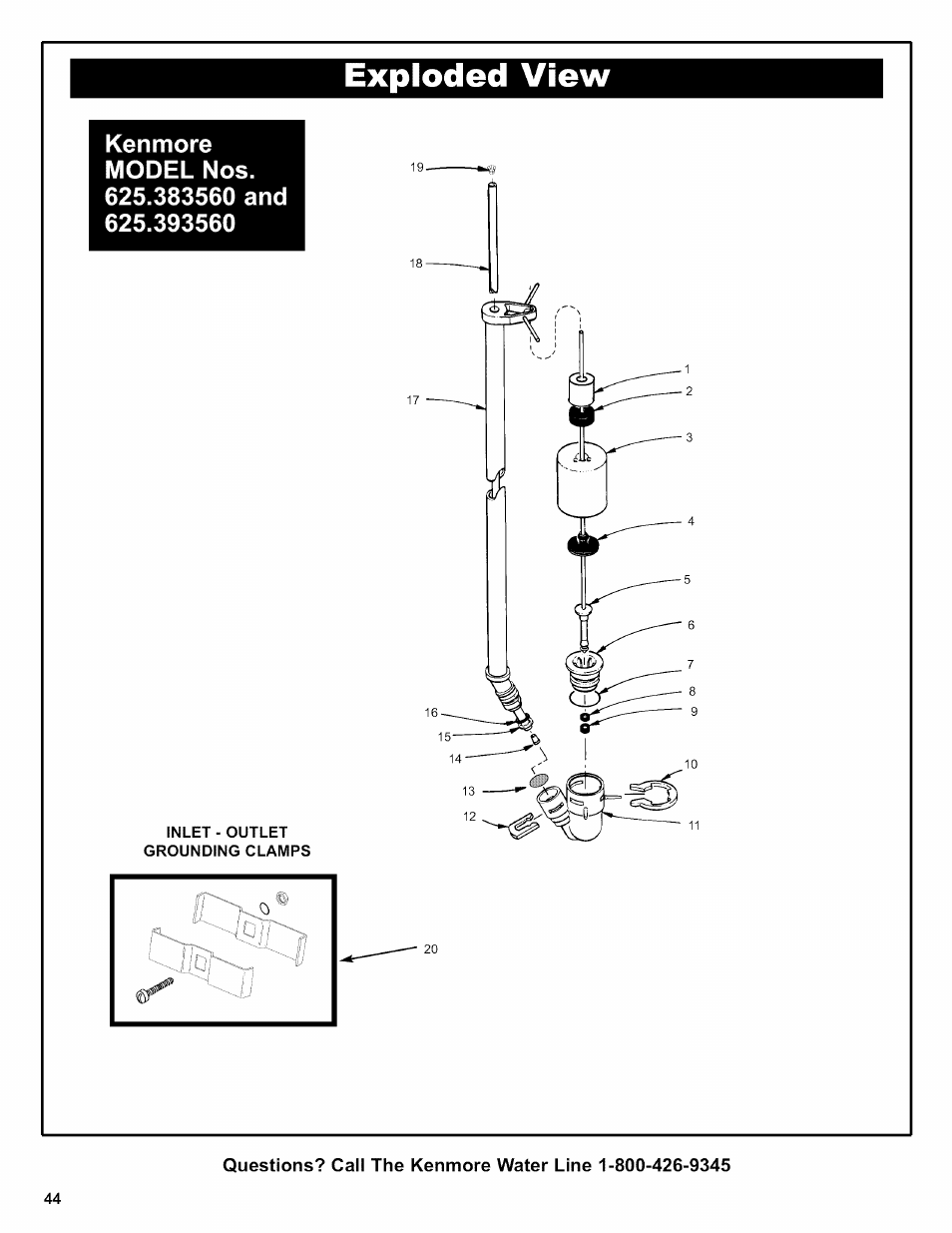 Exploded view | Kenmore 625.38356 User Manual | Page 44 / 48