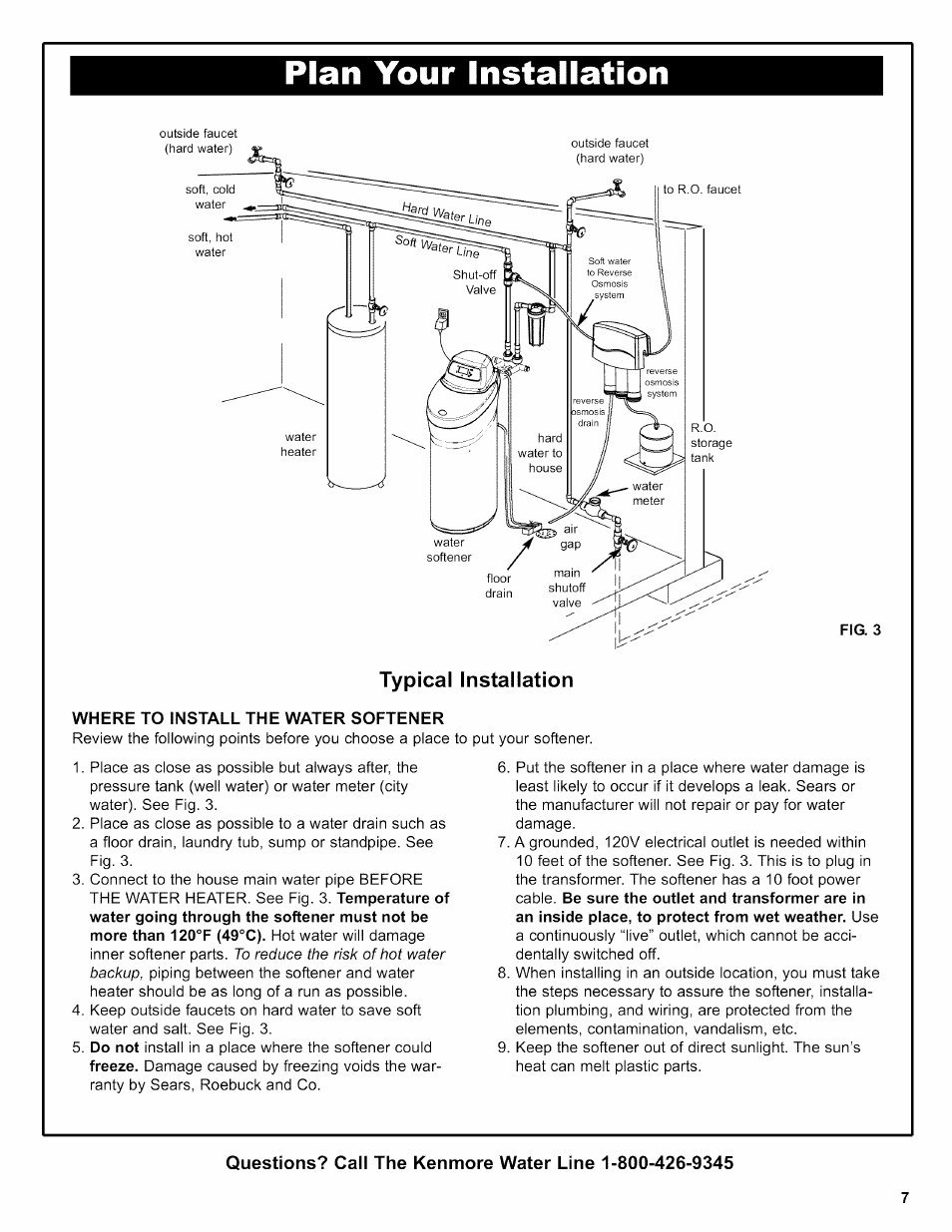 Where to install the water softener, Plan your installation | Kenmore 625.38356 User Manual | Page 7 / 48