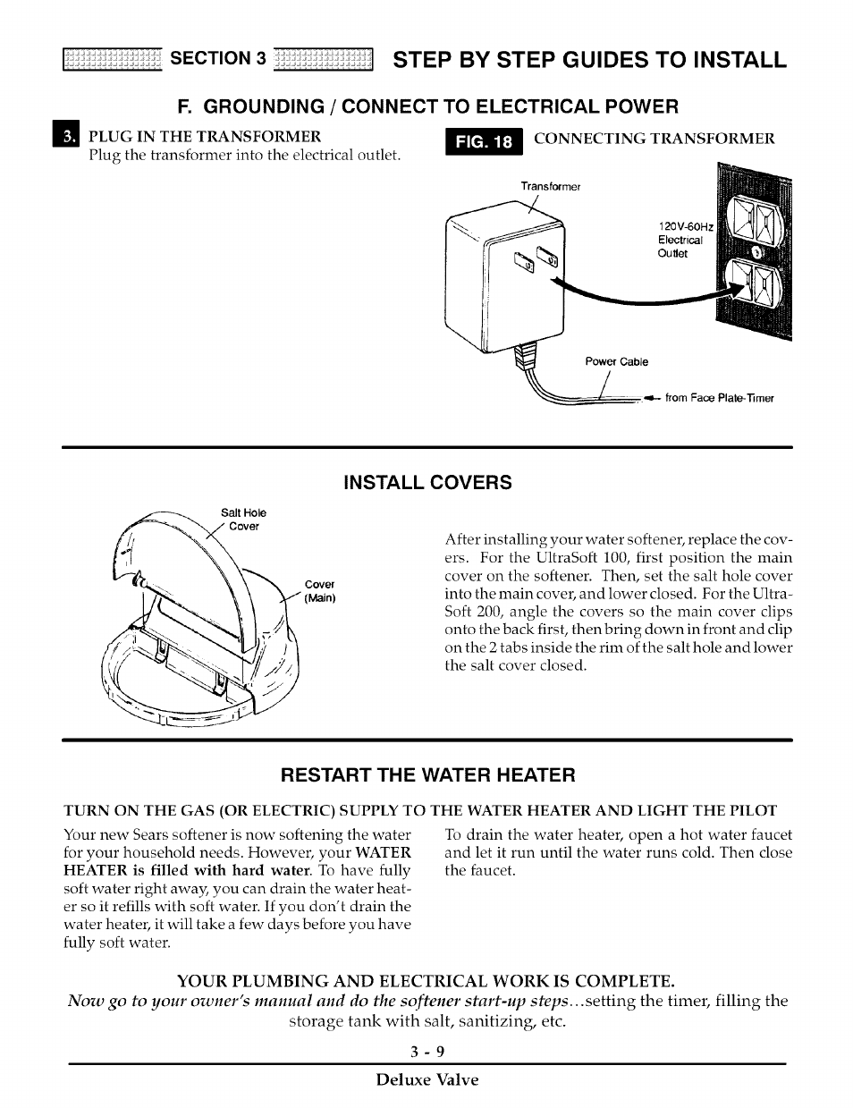 F. grounding / connect to electrical power, Install covers, Restart the water heater | Step by step guides to install | Kenmore 180 User Manual | Page 20 / 40