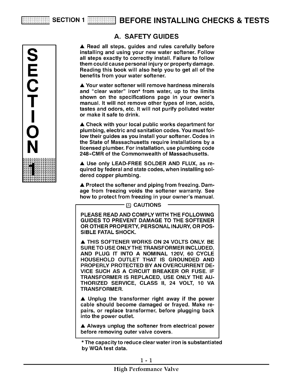 A. safety guides, A. safety guides -1, Se c t i | Before installing checks & tests | Kenmore 180 User Manual | Page 24 / 40