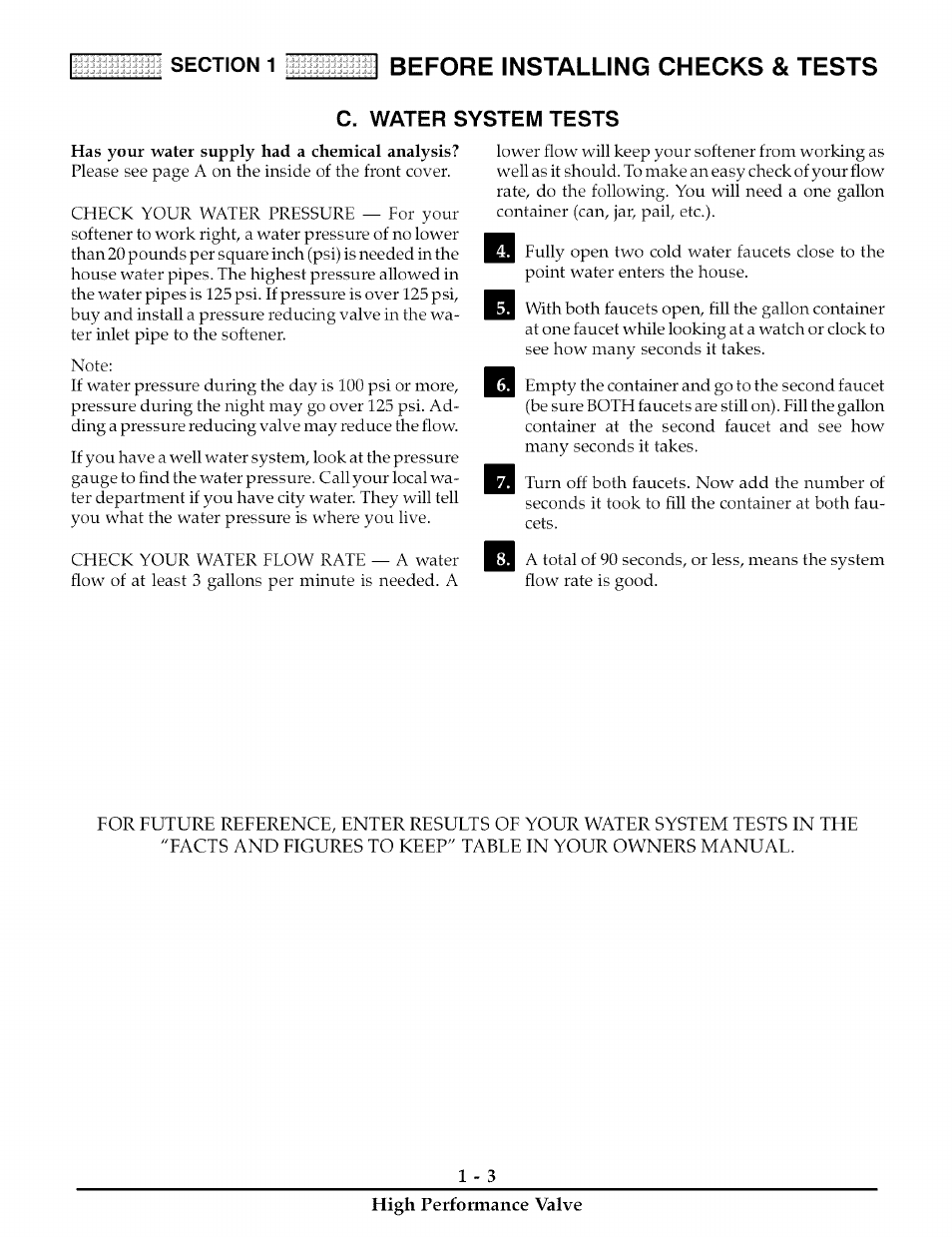 C. water system tests, C. water system tests -3, Before installing checks & tests | Kenmore 180 User Manual | Page 26 / 40