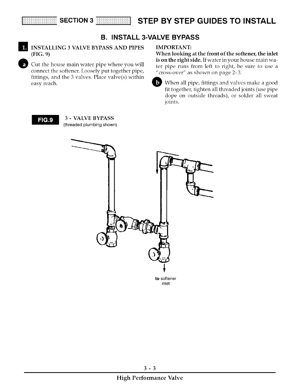 B. install 3-valve bypass, B. installing 3-valve bypass -3, Step by step guides to install | Kenmore 180 User Manual | Page 34 / 40