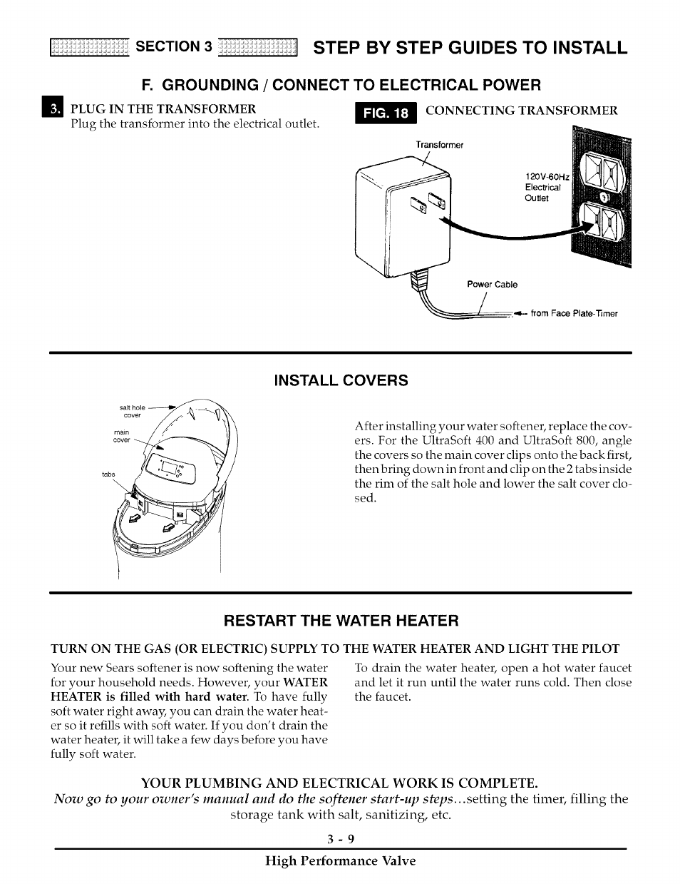 F. grounding / connect to electrical power, Install covers, Restart the water heater | Step by step guides to install | Kenmore 180 User Manual | Page 40 / 40