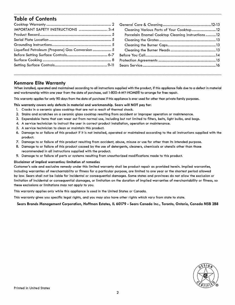 Kenmore ELITE 3233 User Manual | Page 2 / 16