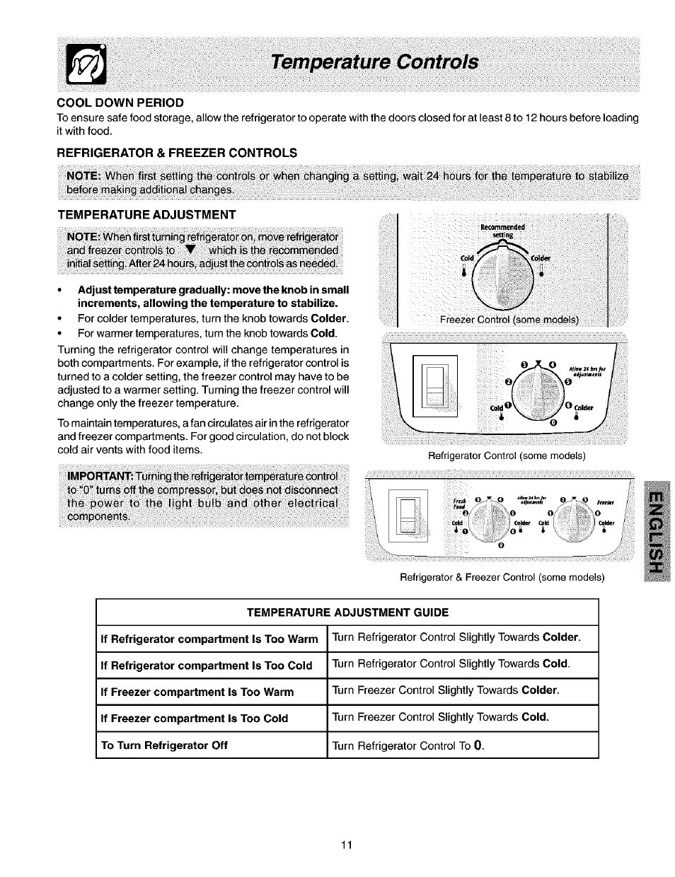 Temperature controls | Kenmore 2533184010C User Manual | Page 11 / 20