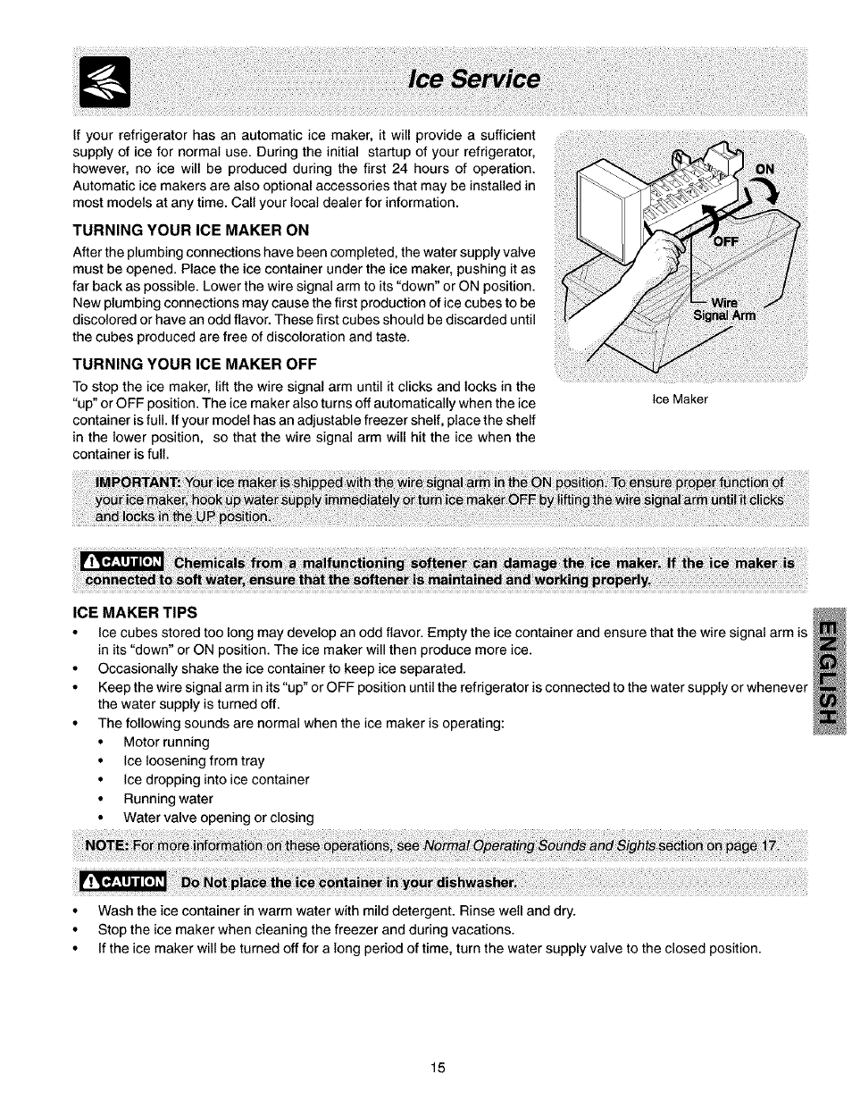 Ice service, Ik caution, Caution | Kenmore 2533184010C User Manual | Page 15 / 20