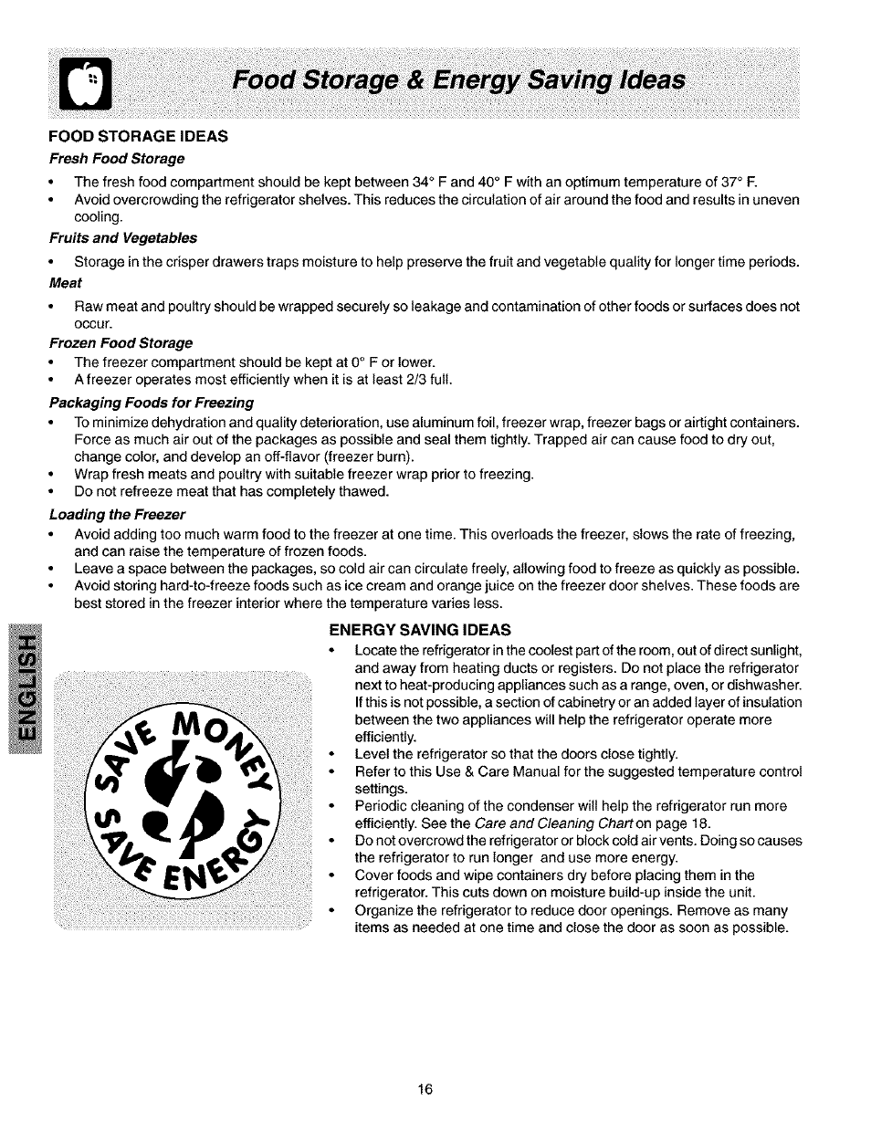 Food storage & energy saving /dé, Ilp a | Kenmore 2533184010C User Manual | Page 16 / 20