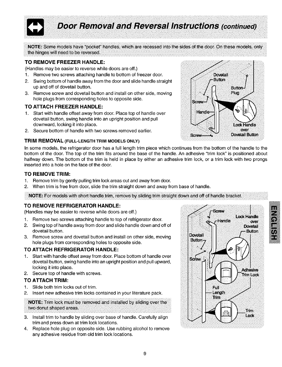 Door removal and reversal instructions (contin, Door removal and reversal instructions | Kenmore 2533184010C User Manual | Page 9 / 20