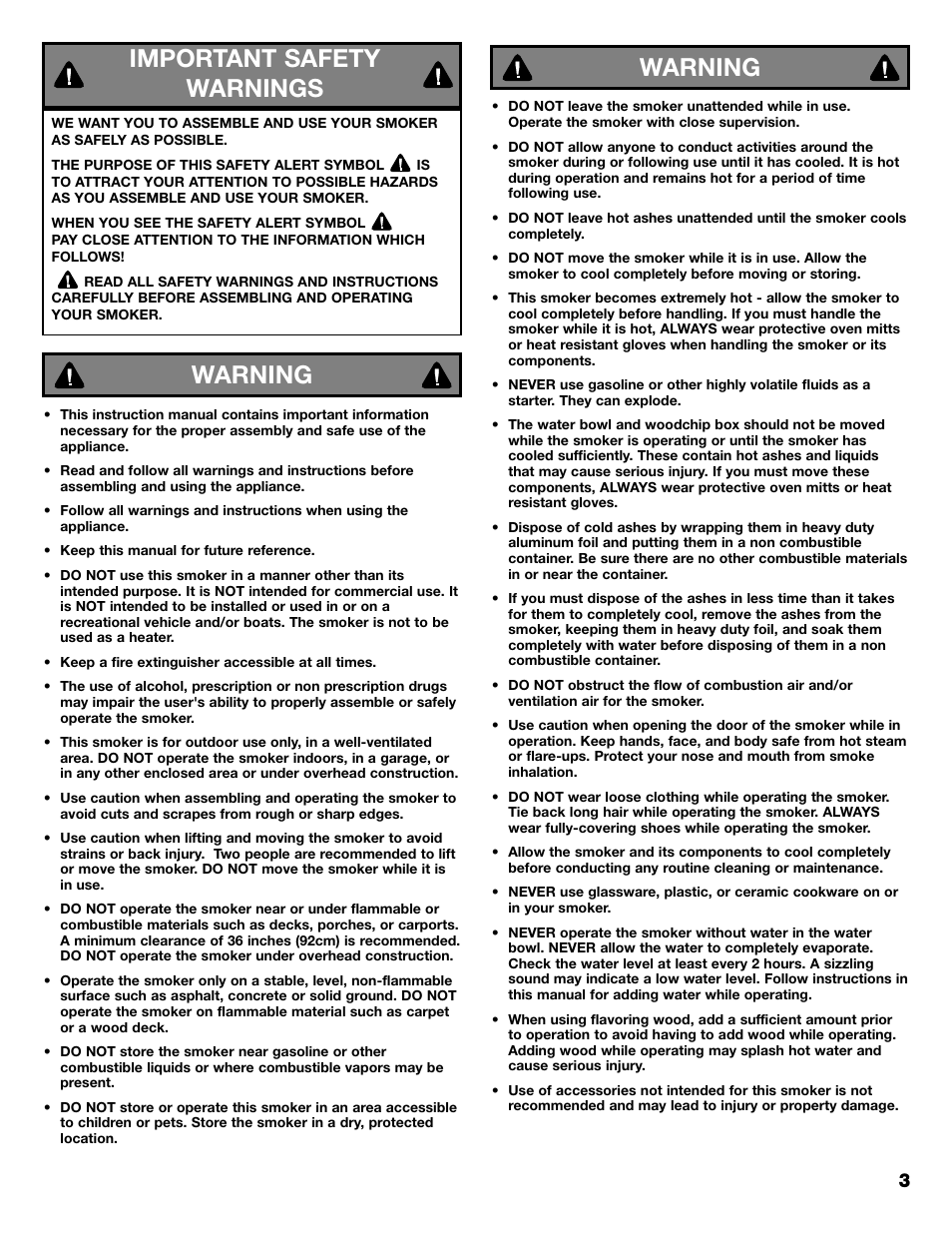 Warning, Important safety warnings | Kenmore 125.15884801 User Manual | Page 3 / 40