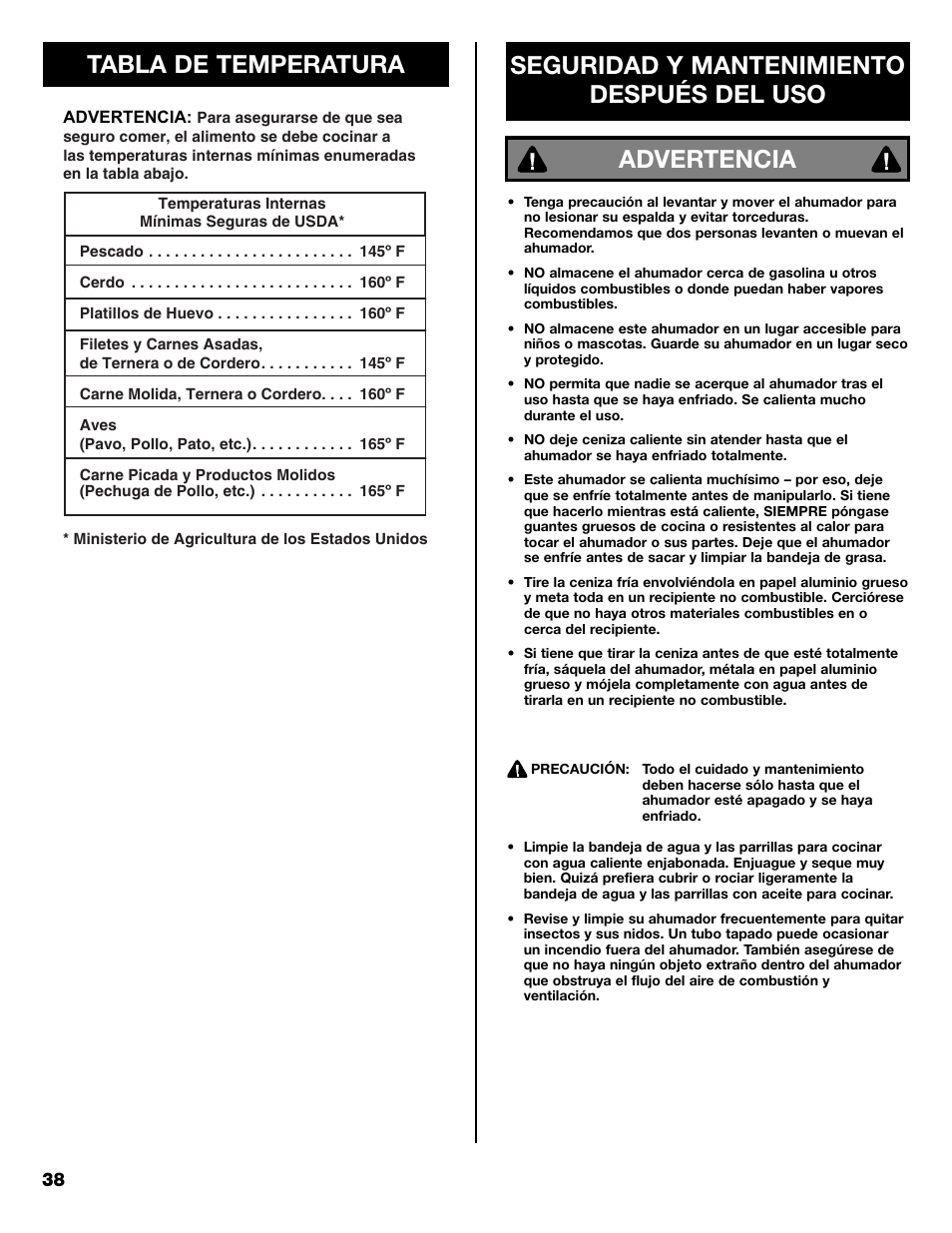 Tabla de temperatura | Kenmore 125.15884801 User Manual | Page 38 / 40
