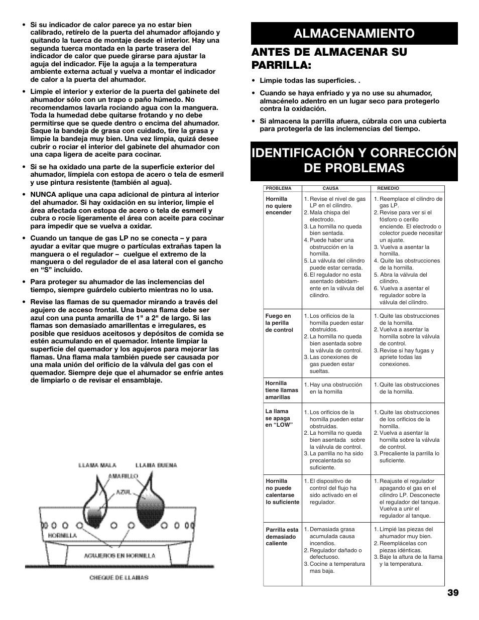 Antes de almacenar su parrilla | Kenmore 125.15884801 User Manual | Page 39 / 40