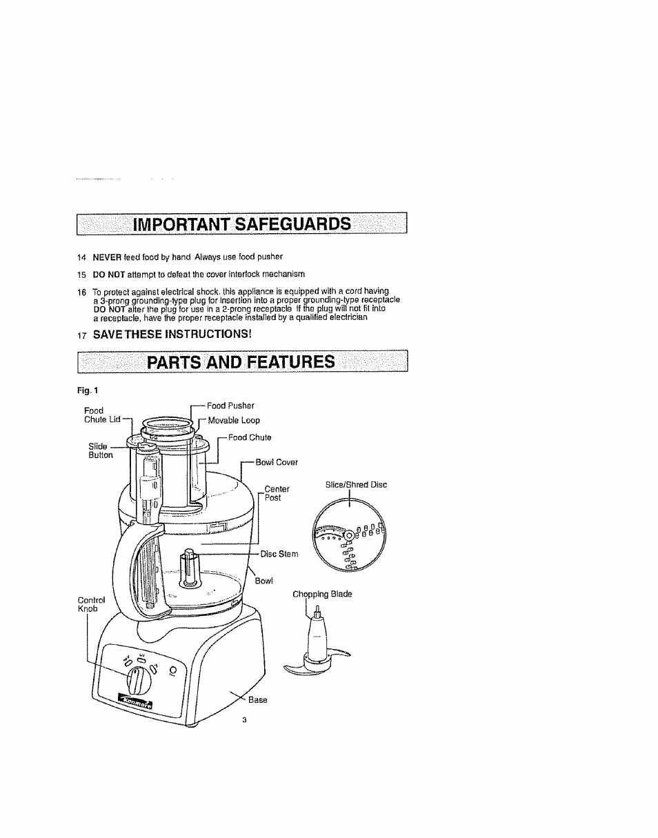 Save xhese instructions, Iwiportant safeguards, Parts and features | Kenmore 100.81002 User Manual | Page 3 / 14