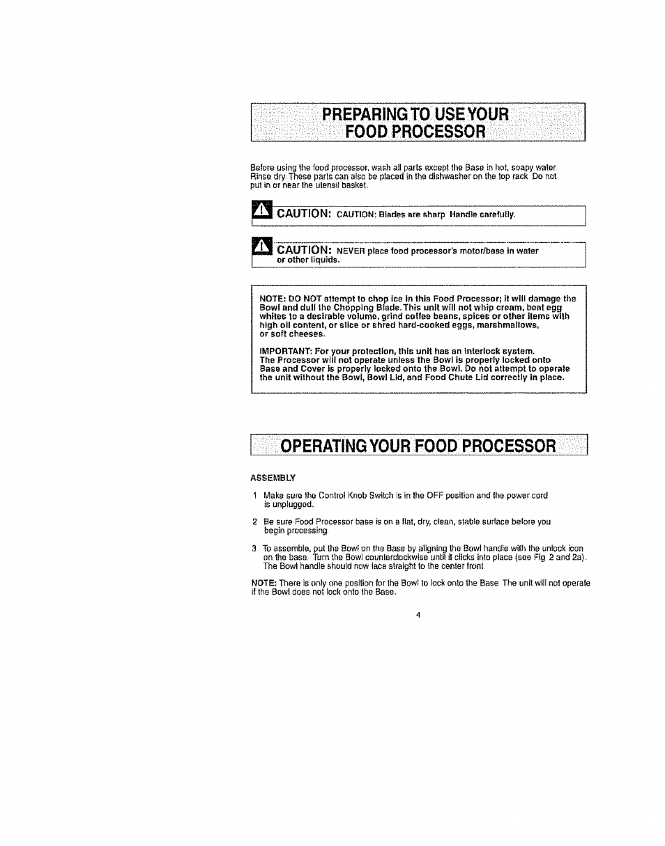 Oper/vring your food processor, Preparing to use your | Kenmore 100.81002 User Manual | Page 4 / 14