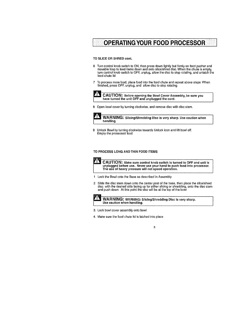 Óperáting yóür food processor | Kenmore 100.81002 User Manual | Page 8 / 14