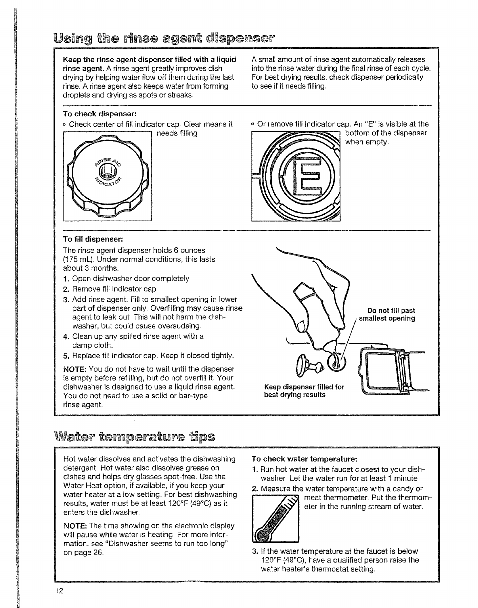 At#r temperature tips, Water temperature tips, Using th® rinse agent dispenser | Kenmore 15828 User Manual | Page 12 / 28