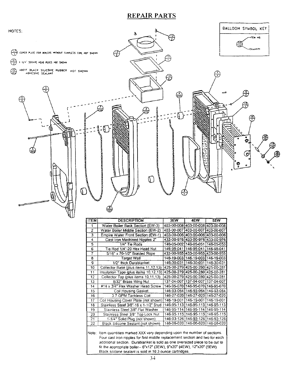 Repair parts, Nores | Kenmore 5EW1.75 User Manual | Page 36 / 41