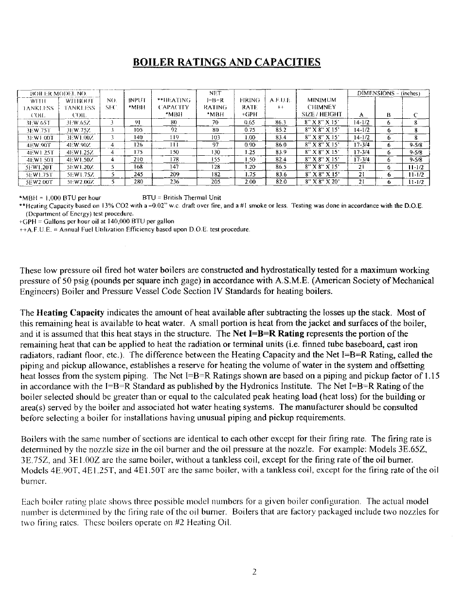 Boiler ratings and capacities | Kenmore 5EW1.75 User Manual | Page 4 / 41