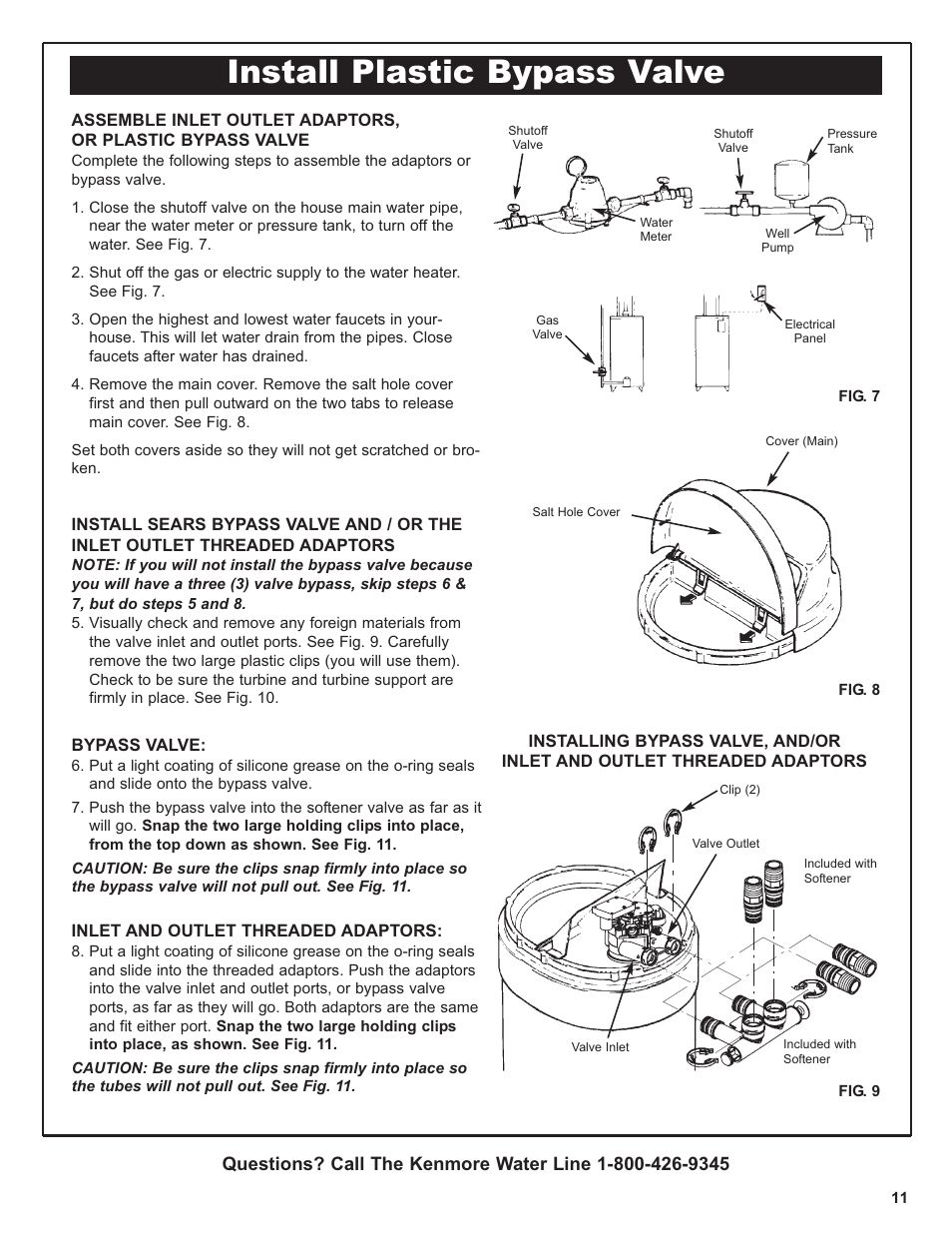 Install plastic bypass valve | Kenmore 300 Series User Manual | Page 11 / 48