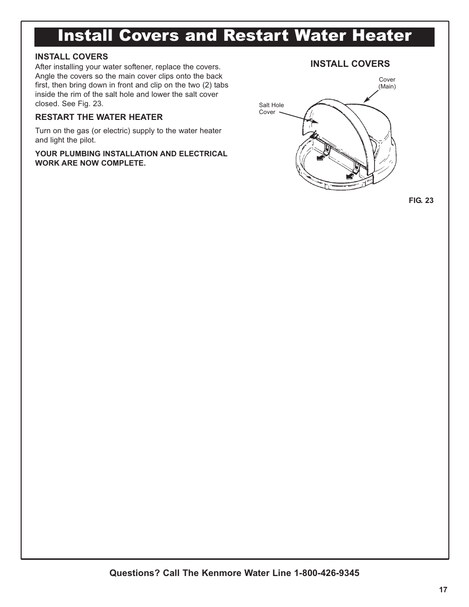 Install covers and restart water heater | Kenmore 300 Series User Manual | Page 17 / 48