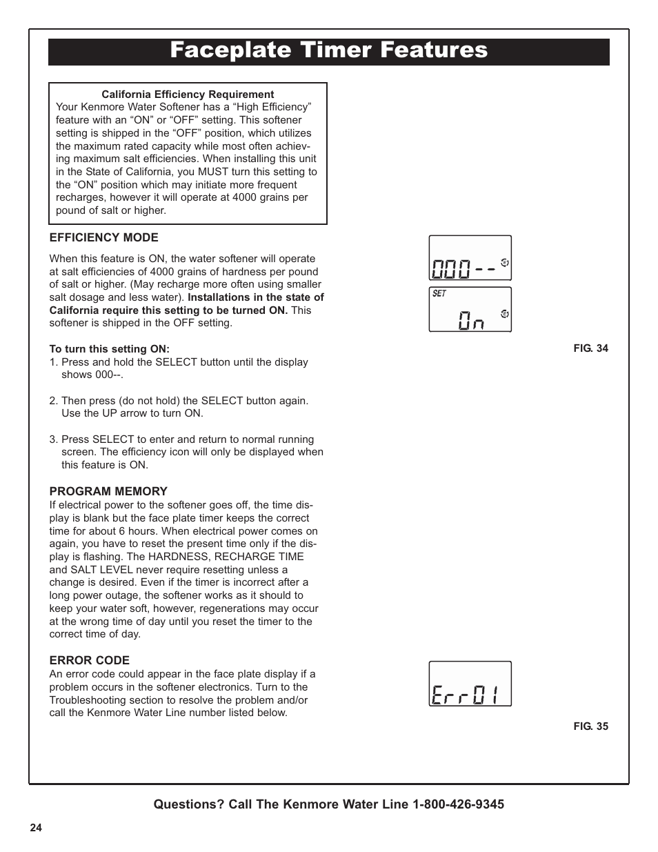 Faceplate timer features | Kenmore 300 Series User Manual | Page 24 / 48