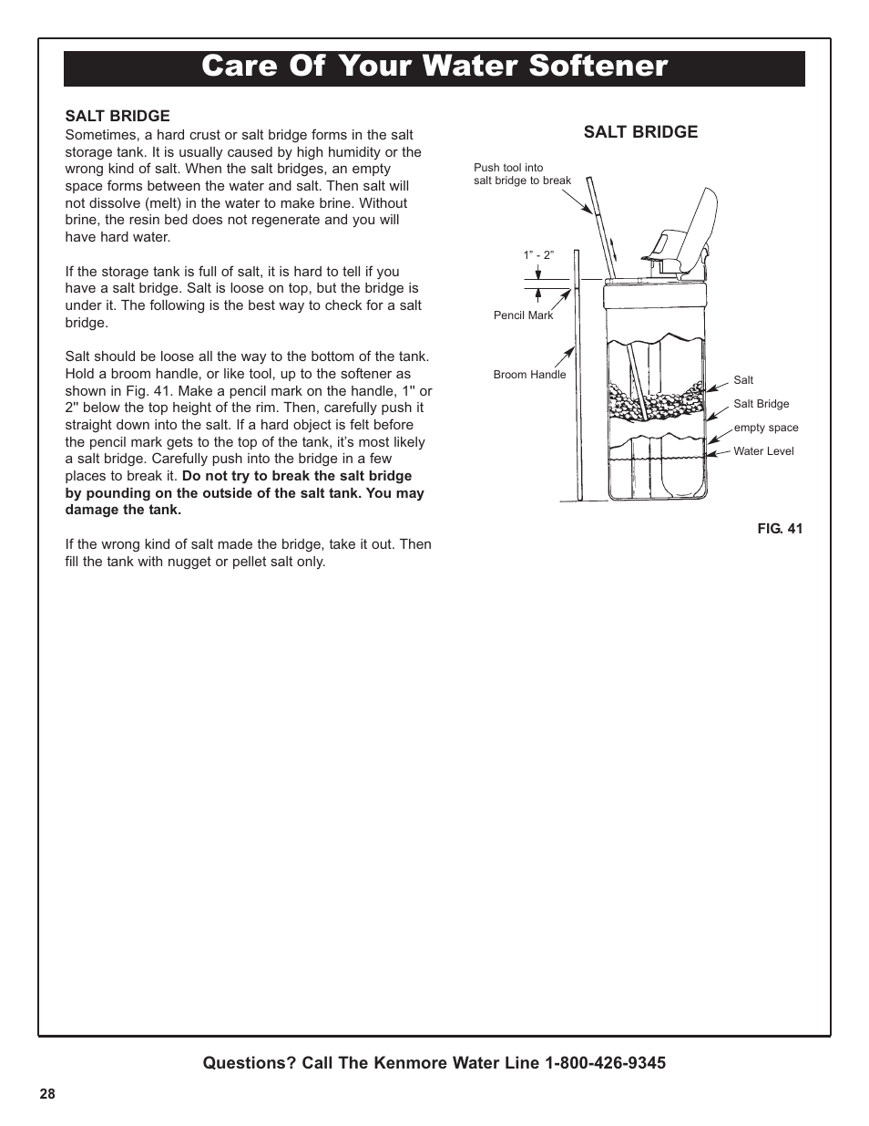 Care of your water softener | Kenmore 300 Series User Manual | Page 28 / 48
