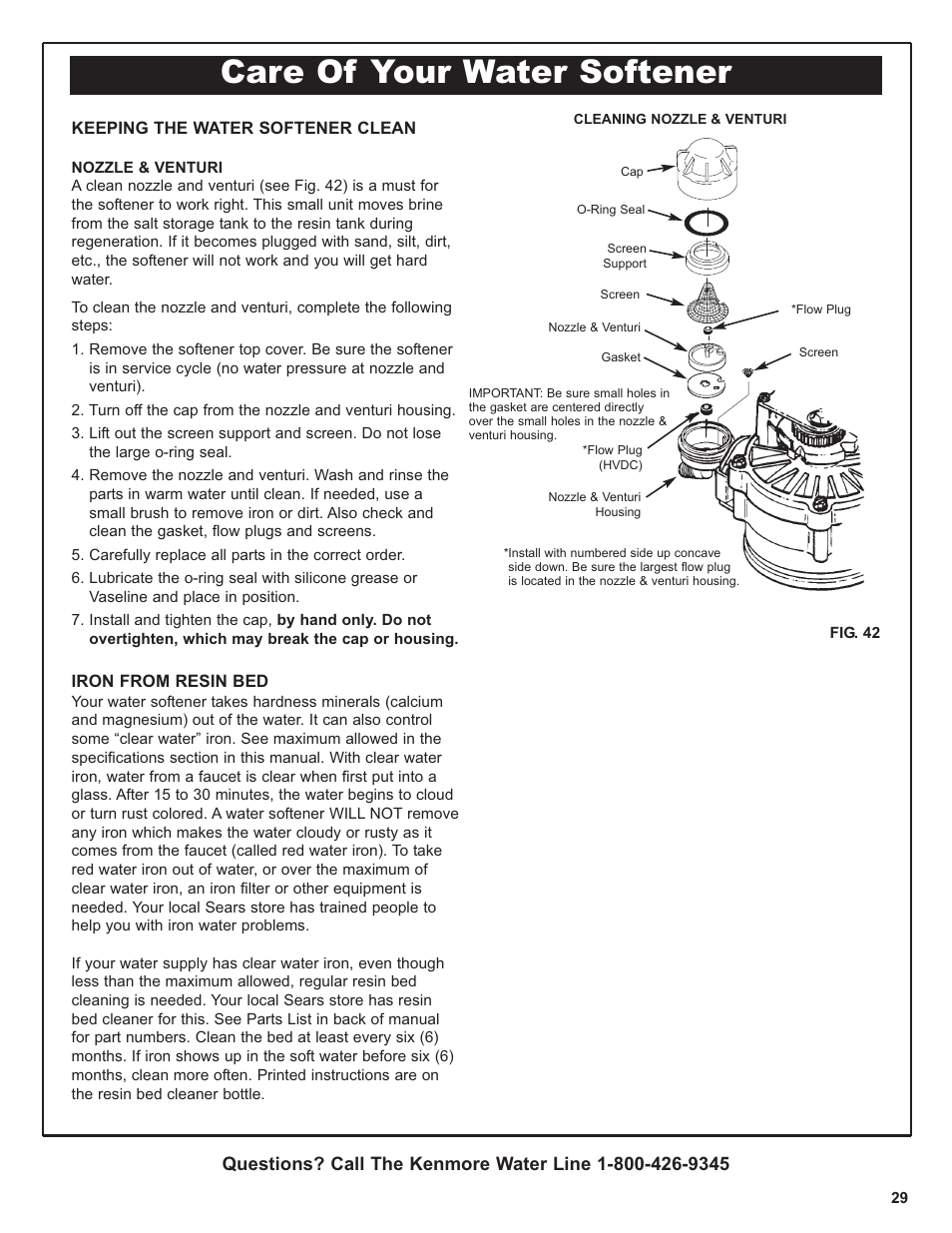 Care of your water softener | Kenmore 300 Series User Manual | Page 29 / 48