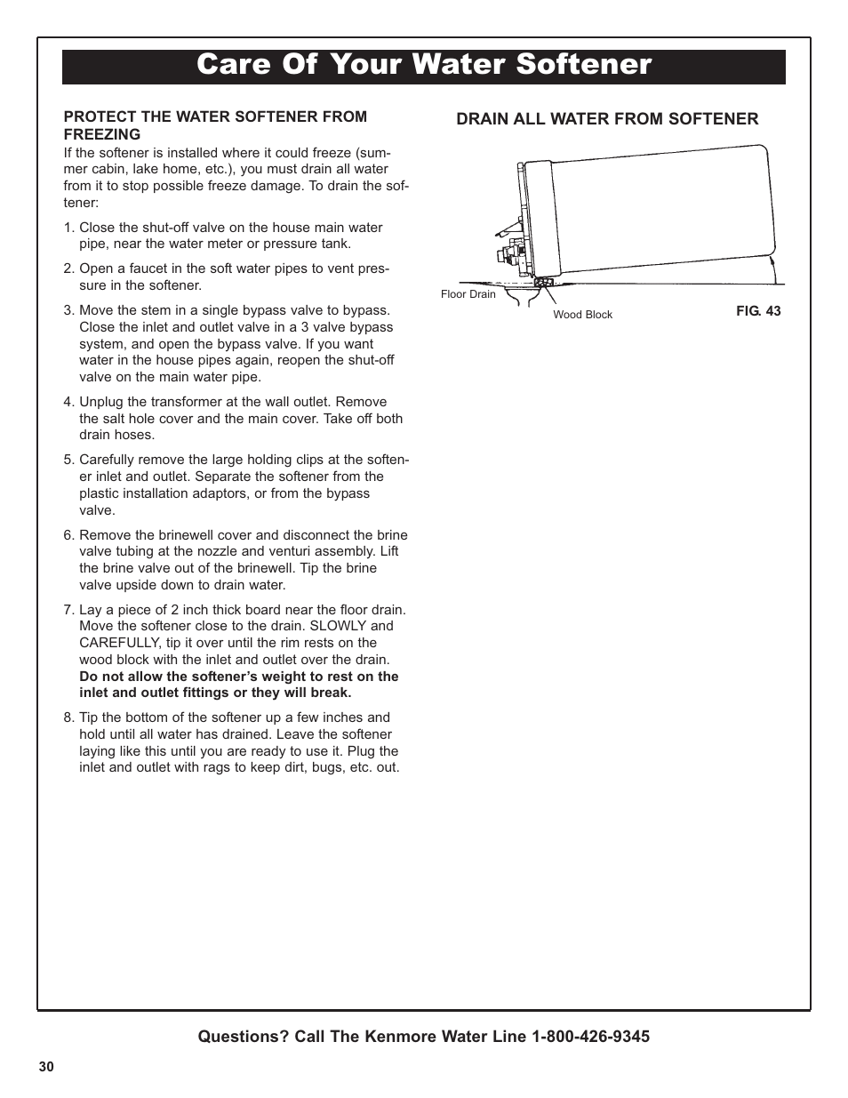 Care of your water softener | Kenmore 300 Series User Manual | Page 30 / 48