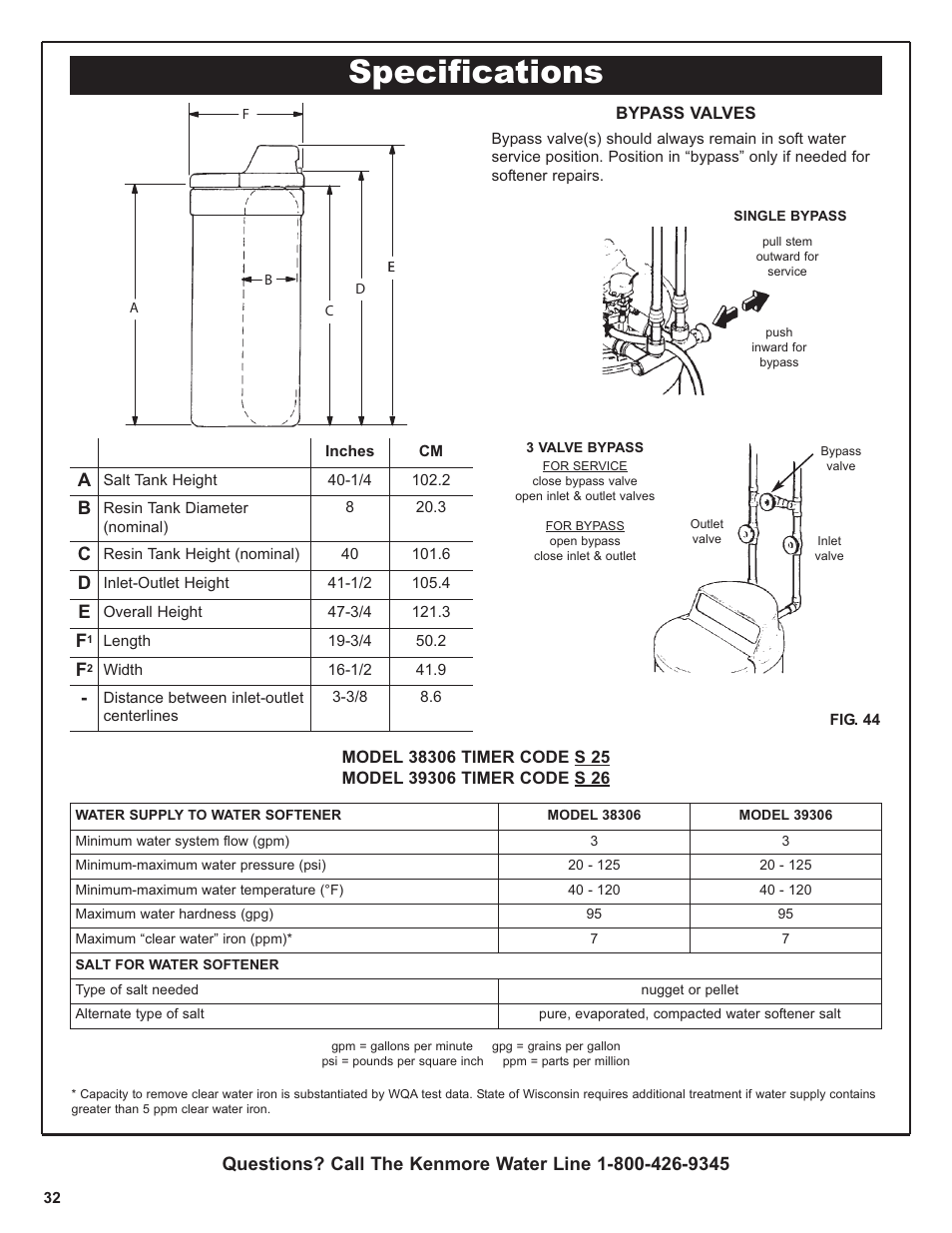 Specifications | Kenmore 300 Series User Manual | Page 32 / 48