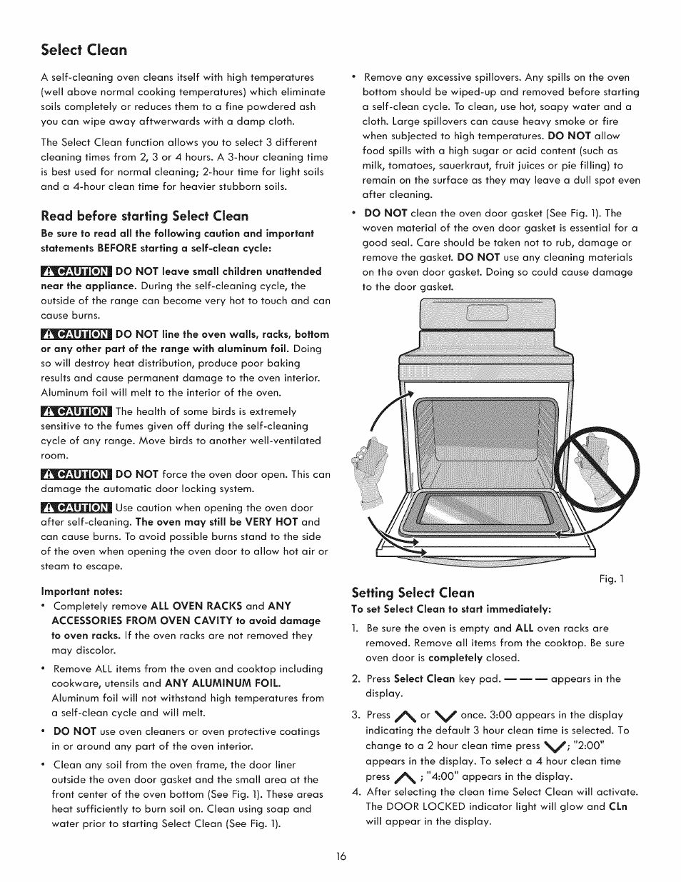 Select clean, Read before starting select clean | Kenmore 790. 9021 User Manual | Page 16 / 28