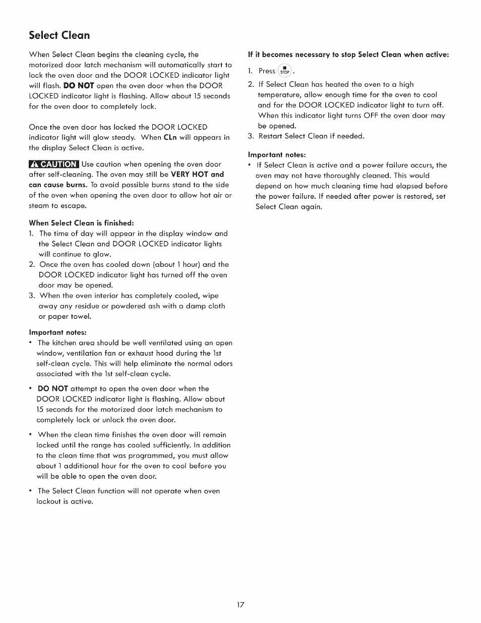 Select clean | Kenmore 790. 9021 User Manual | Page 17 / 28