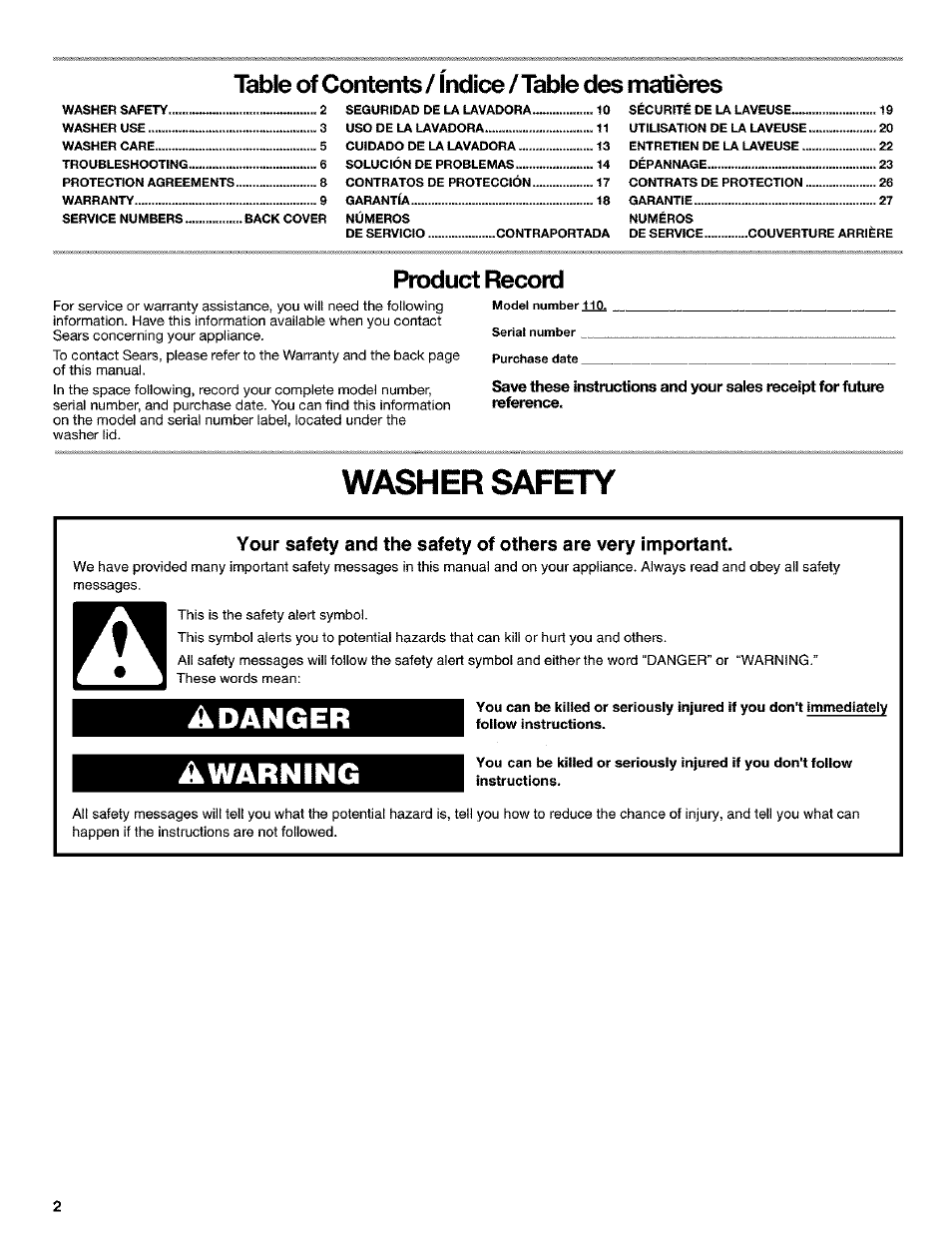 Kenmore 110.25852400 User Manual | Page 2 / 28