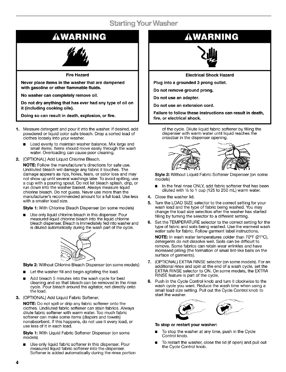 Awarning | Kenmore 110.25852400 User Manual | Page 4 / 28