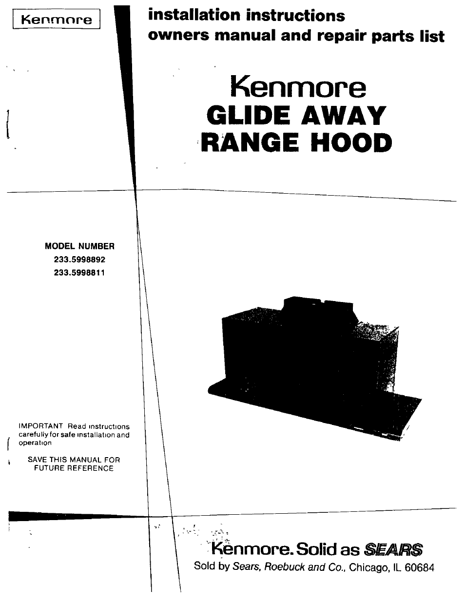 Kenmore GLIDE AWAY 233.5998892 User Manual | 3 pages