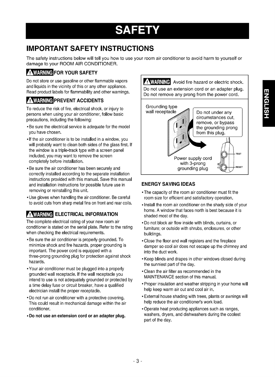 Safety, Important safety instructions | Kenmore 580.75051 User Manual | Page 3 / 16